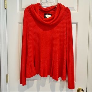 NWT Anthropologie Maeve Tangerine Winterscape Cowl Neck Peplum Top- XL